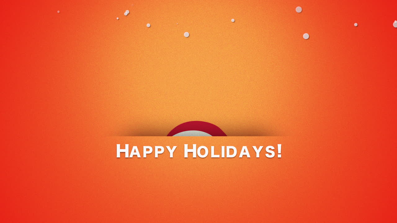 texto de felices fiestas con pingüino divertido ondeando sobre fondo naranja