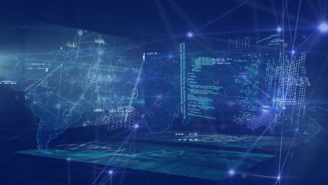 animación del procesamiento de datos y la red de conexiones sobre fondo azul