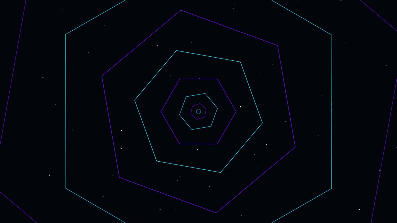 Abstract Tunnel of Glowing Neon Hexagons in Deep Space