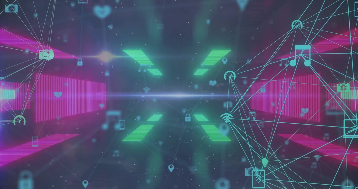 Animation of text with globe and network of connections