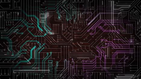 animación del procesamiento de datos en una placa de circuito luminoso de computadora