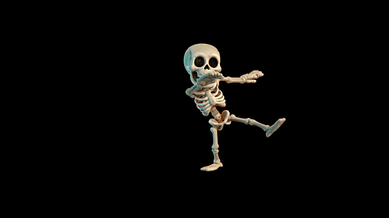 Cartoon Skeleton Dancing on Black Background