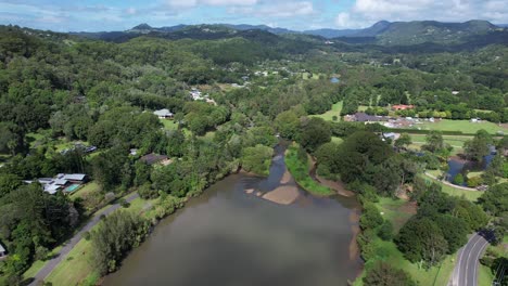 Aerial-View-Over-Currumbin-Creek-Near-Robert-Neumann-Park-In-Gold-Coast,-Queensland,-Australia---Drone-Shot