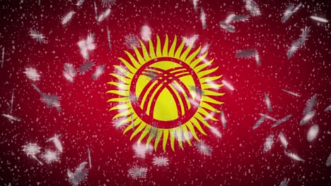 bandera de kirguistán caída de nieve loopable, año nuevo y fondo de navidad, bucle