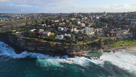 waverley cemetery and city landscape of bronte at the rocky coastal cliff in the eastern suburbs of sydney, australia