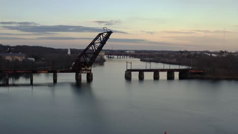 Aerial-Orbit-Crooked-bridge-with-a-beautiful-sky-in-Providence-Rhode-Island,