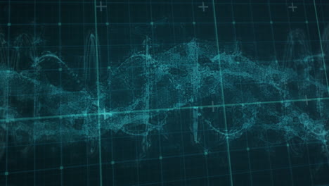 animation of moving grid and dna chain in blue and black space