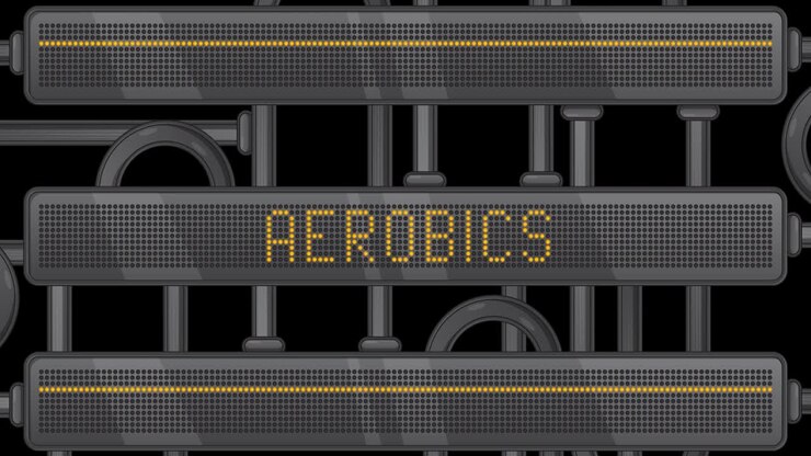 Aerobics text on a Digital Led Panel.