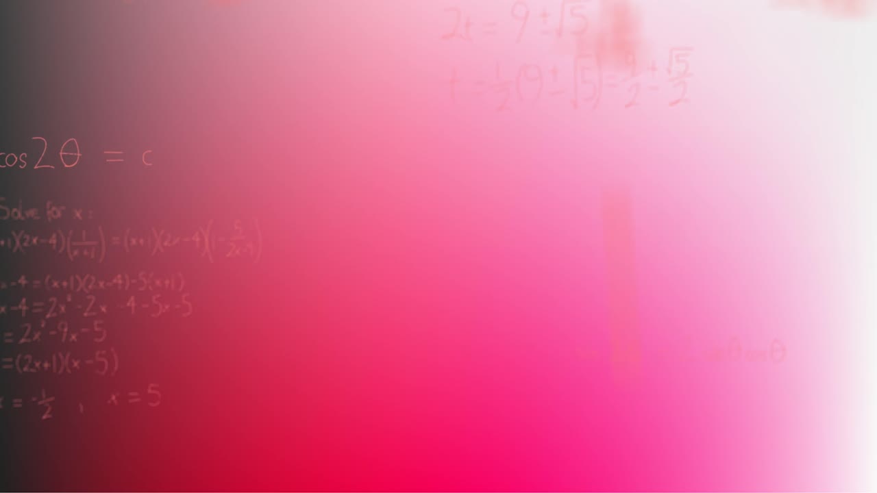 animación de fórmulas matemáticas escritas a mano sobre un fondo rosa