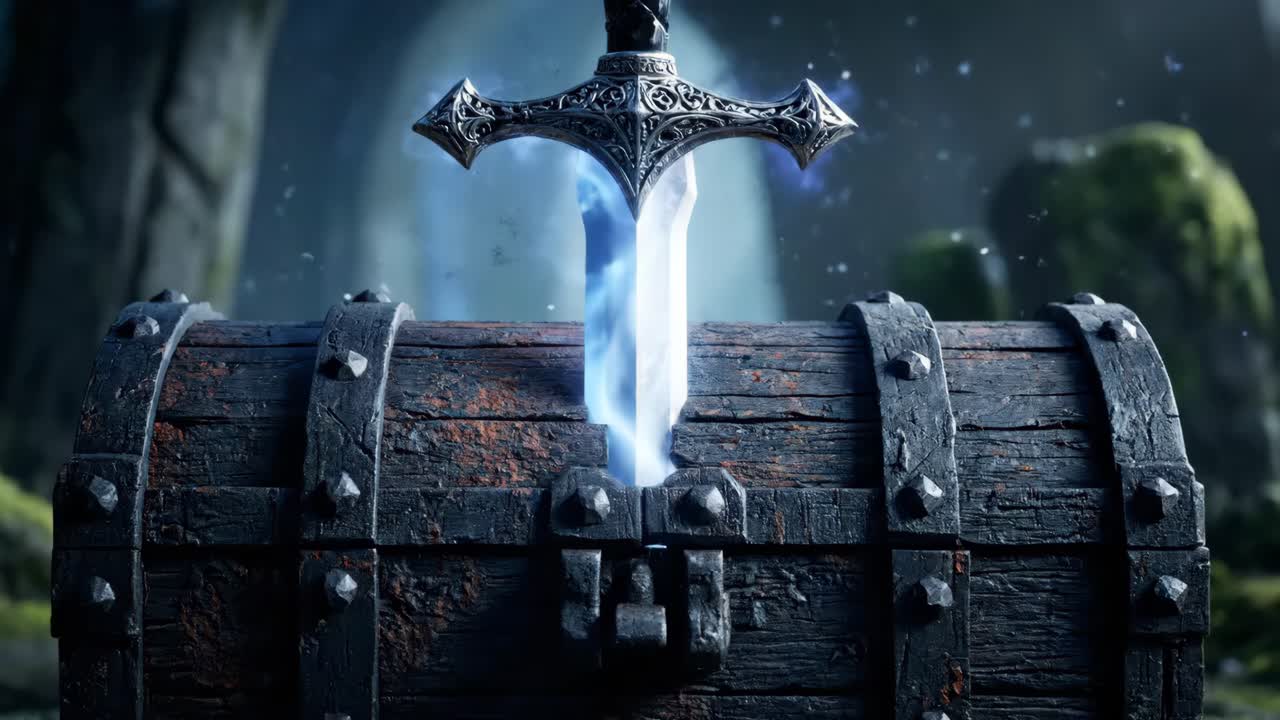 Magical Treasure Chest with Sword and Galaxy