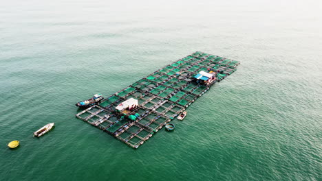 aerial flying backwards of fishing farms in vietnamese waters