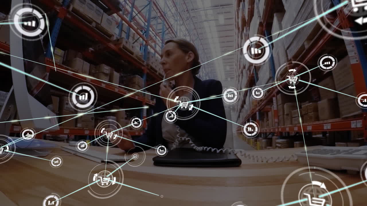 animación de las conexiones de red con iconos en línea con un