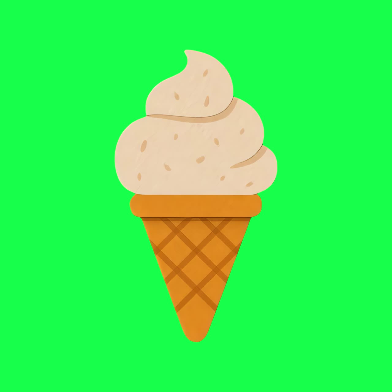 Animazione di un'illustrazione di un cono gelato in stile cartone animato, video 4K trasparente, green screen
