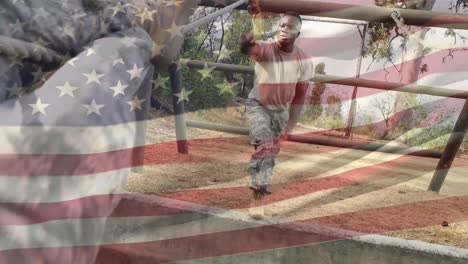 american soldier crossing a rope