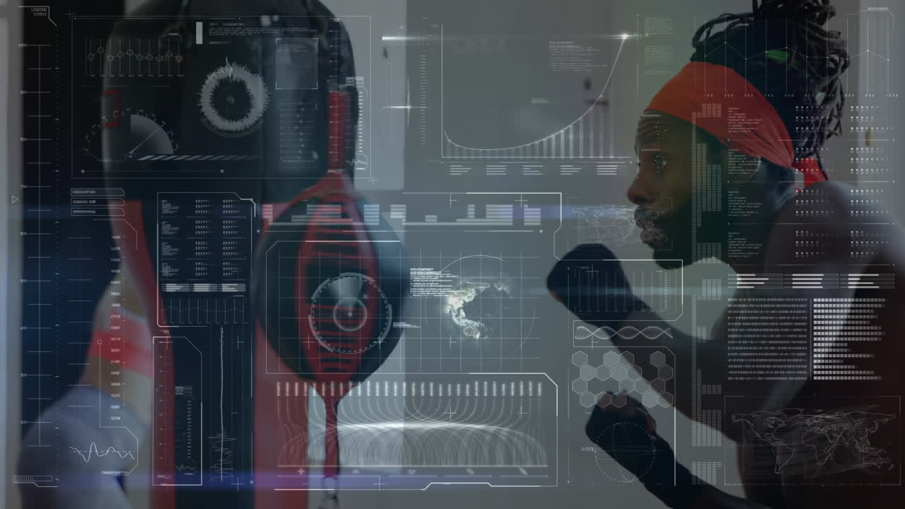 체육관에서 남자 권투에 대한 데이터 처리 애니메이션