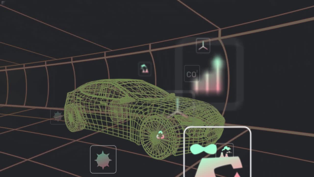 회색 배경에 대한 완벽한 패턴으로 자동차 아이콘 위에 디지털 아이콘의 애니메이션.