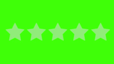 5 five yellow stars rating icon on green screen or chroma key.movie review: five out of five. vip category superior class premium score animation.