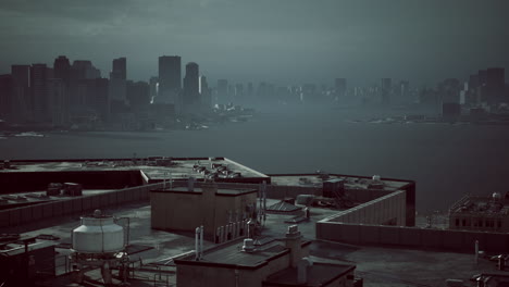 grimy urban skyline from above
