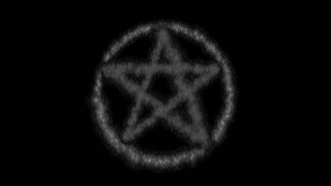 pentagram animation in circle, black and white sparkling symbol on black background