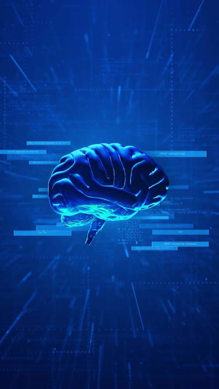 Ai text and machine learning brains animation futuristic human brain interface concept human brain