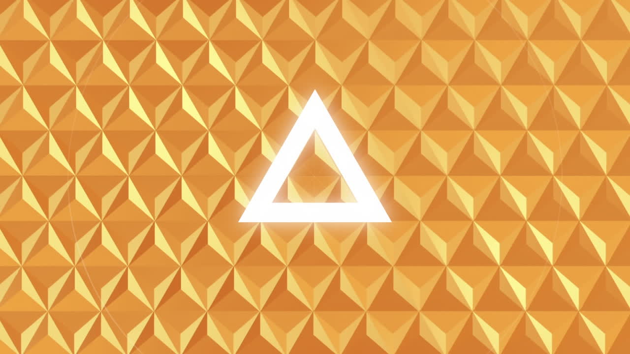 animación de triángulos y círculos blancos parpadeantes, sobre un fondo de patrón 2d naranja