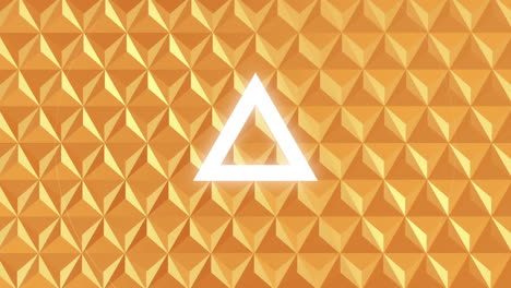 animation of flashing white triangle and circles, on orange 2d pattern background