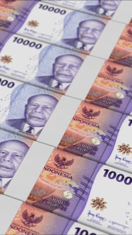 vertical video of 10000 indonesian rupiah banknotes printing by a money press