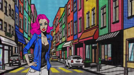 woman in pop art style fashion on a city street