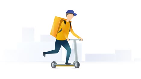 a delivery man rides a scooter. express food delivery cartoon animation concept. 4k loop animation concept.