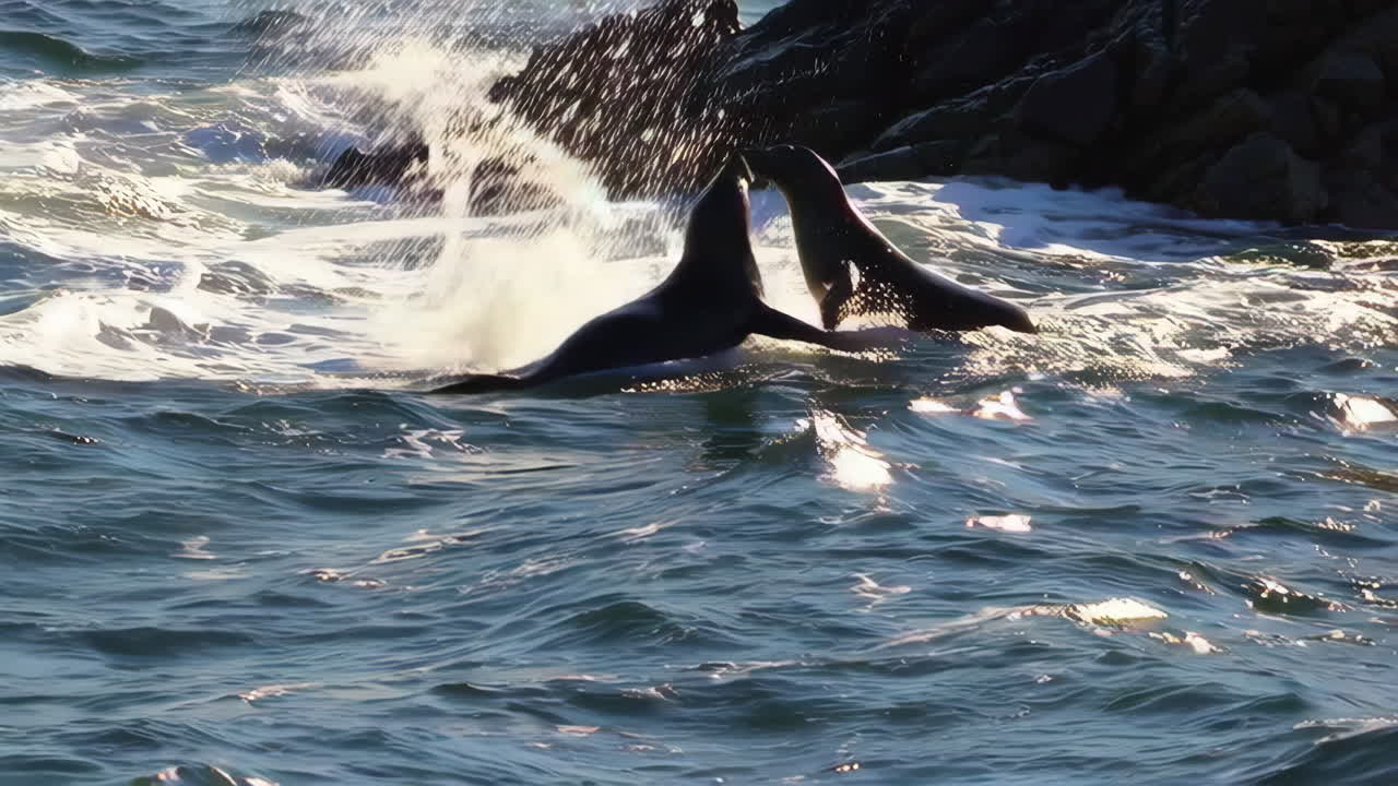 Seals Playing in the Waves