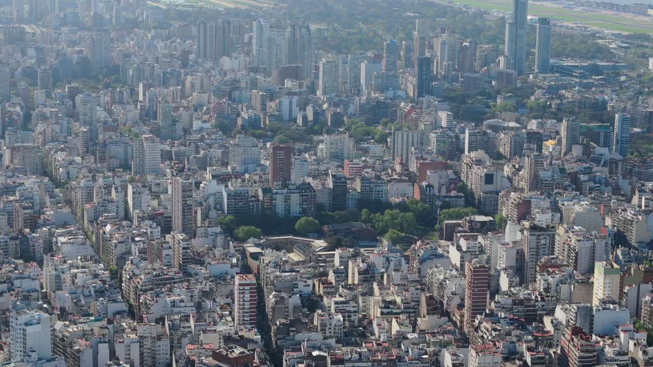Aerial view of the crowded cityscape of Buenos Aires, Argentina. Latin America. 4k.