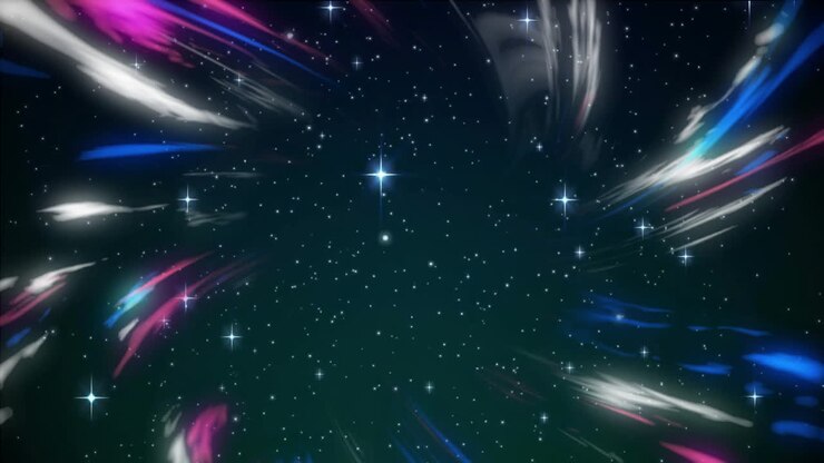 Animation of white and blue shapes over stars on black background