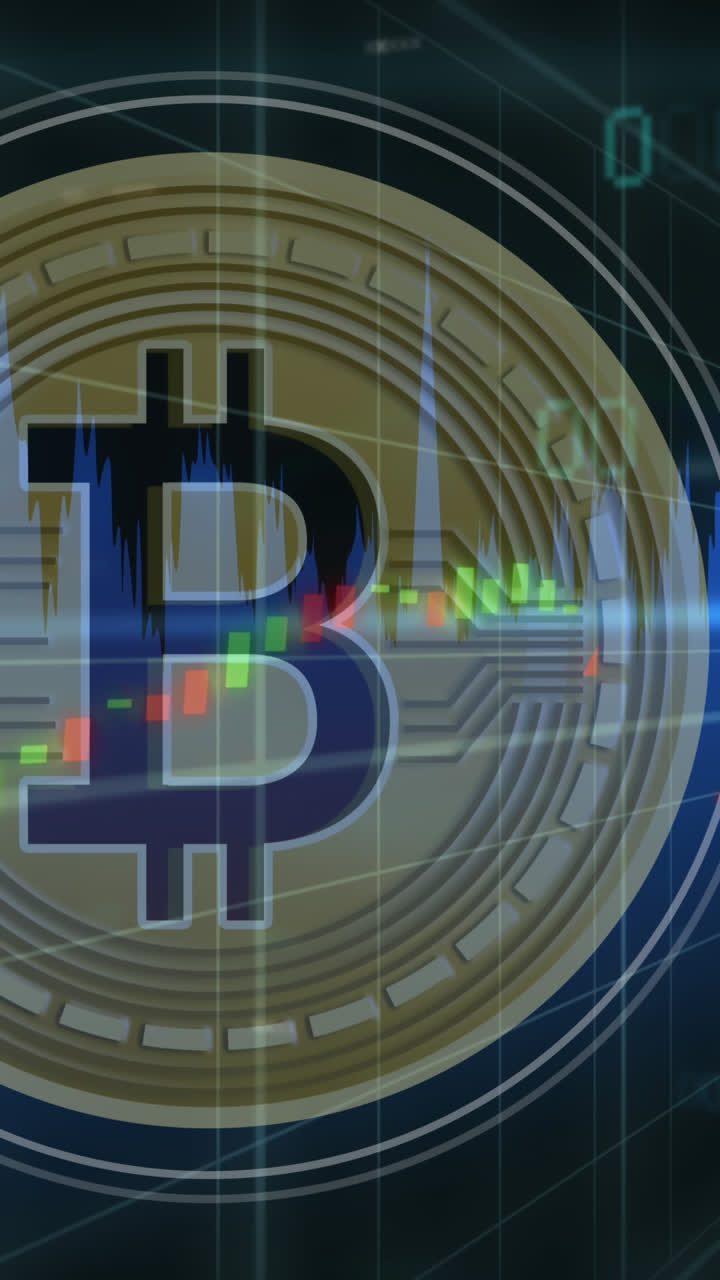 animación del procesamiento de datos sobre el símbolo de bitcoin