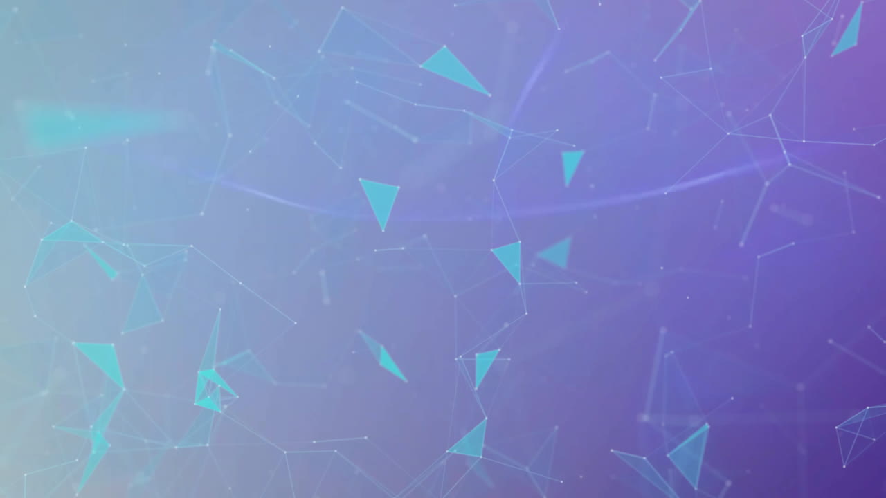 Animation of triangles and blue trails moving on blue background