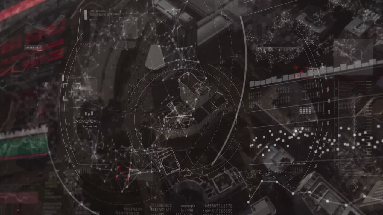 데이터 처리 및 도시 풍경에 대한 연결 네트워크의 애니메이션