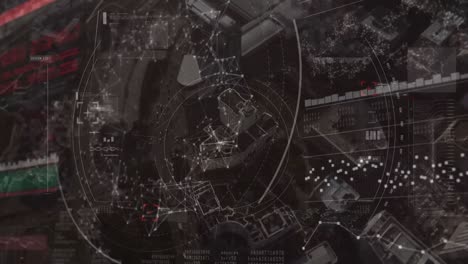 animación del procesamiento de datos y la red de conexiones sobre el paisaje urbano