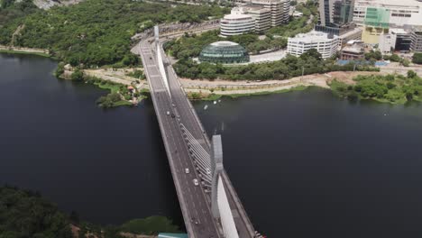 Luftaufnahmen-Der-Durgam-Cheruvu-Kabelbrücke,-Einer-Extradosierten-Brücke-In-Hyderabad,-Telangana,-Indien