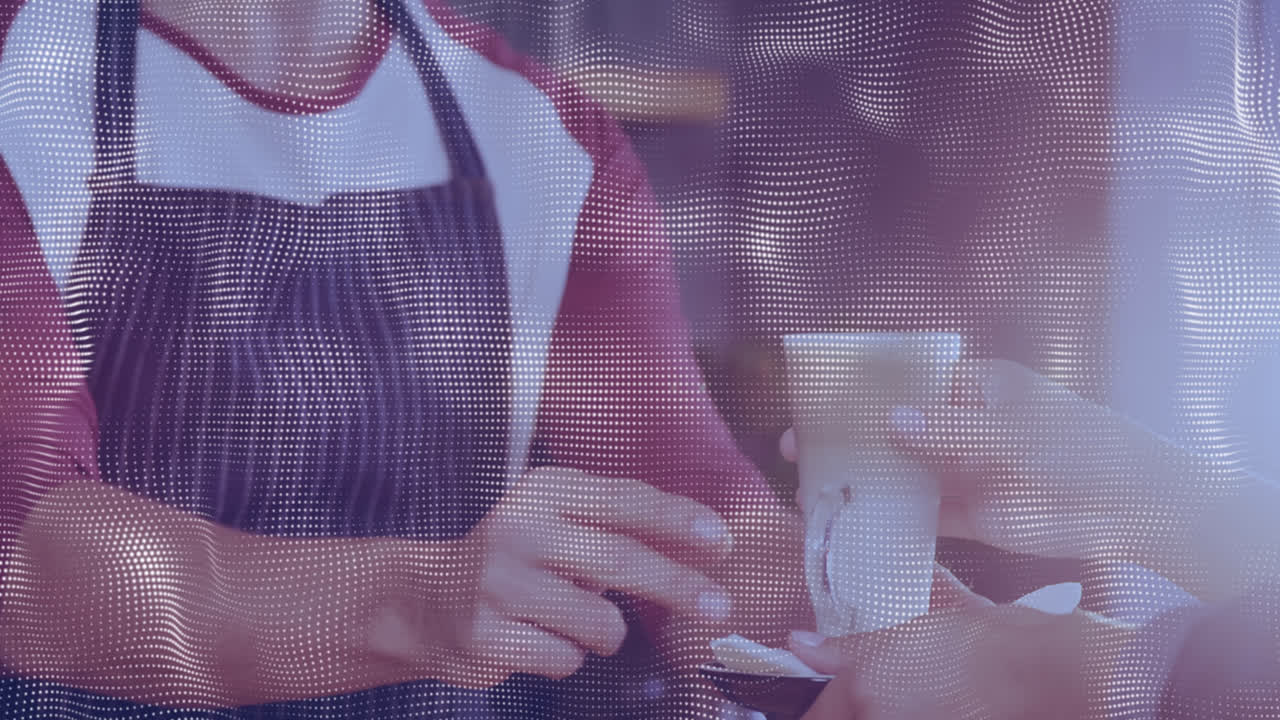 바리스타가 커피를 만들고 있는 디지털 인터페이스의 애니메이션