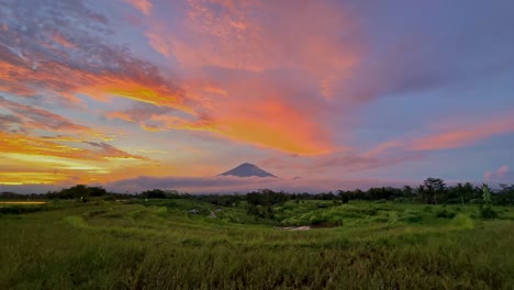 Puesta-De-Sol-Sobre-El-Paisaje-De-Campos-De-Arroz