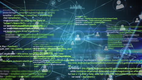 animation of network of connections over data processing on black background