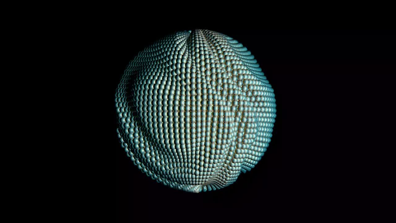 3D animation of a blue silver sphere in balls. Abstract futuristic animation, intro, video for music.