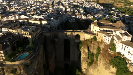 Spanish-Town-Of-Ronda-At-Sunset---aerial-pullback