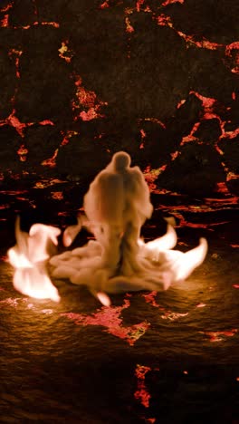 burning figure in lava cave