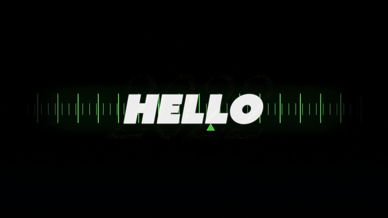 Emerging RGB HELLO collapsing glitching and snapping scale indicator, highlighting animation