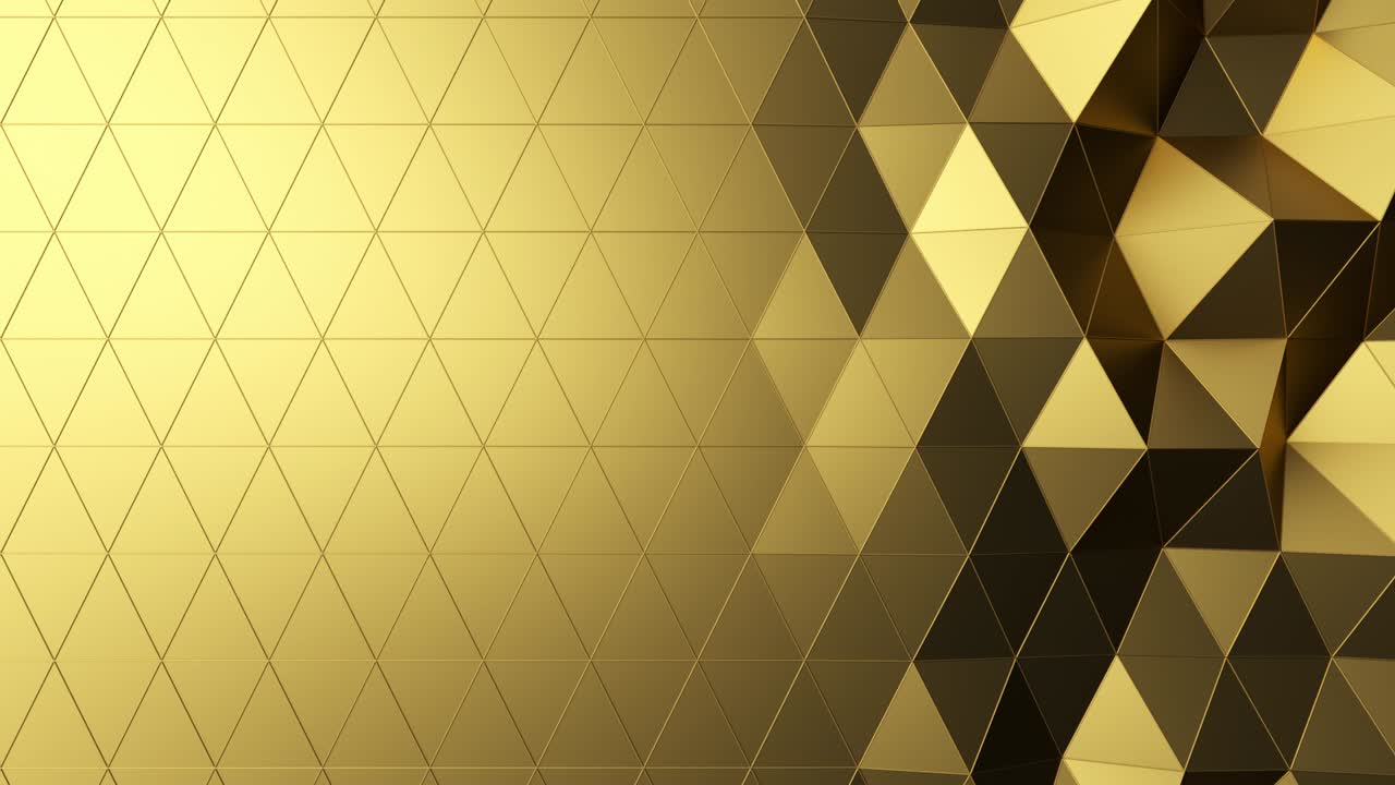 추상적인 3d 애니메이션에서 아름다운 금색 낮은 폴리 표면 변형. 4k에서 원활한 루프 3d 렌더링 배경