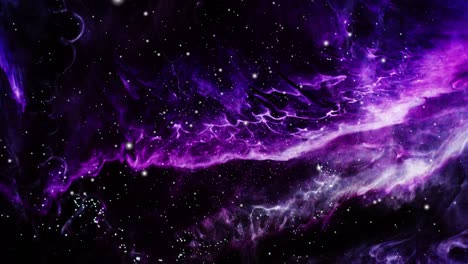 dark purple nebula clouds in the universe moving closer to the stars