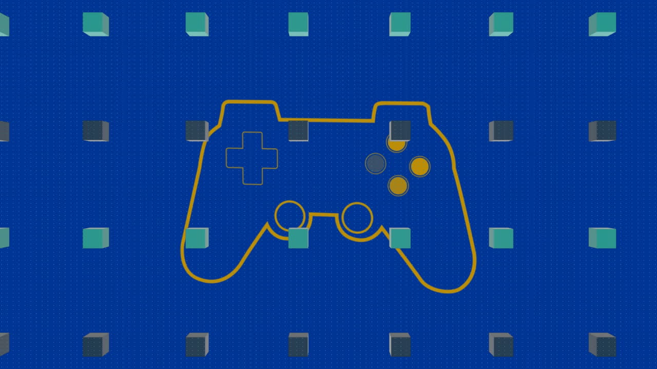 animación de la almohadilla del videojuego sobre cubos que se mueven en bucle sin costuras en fondo azul