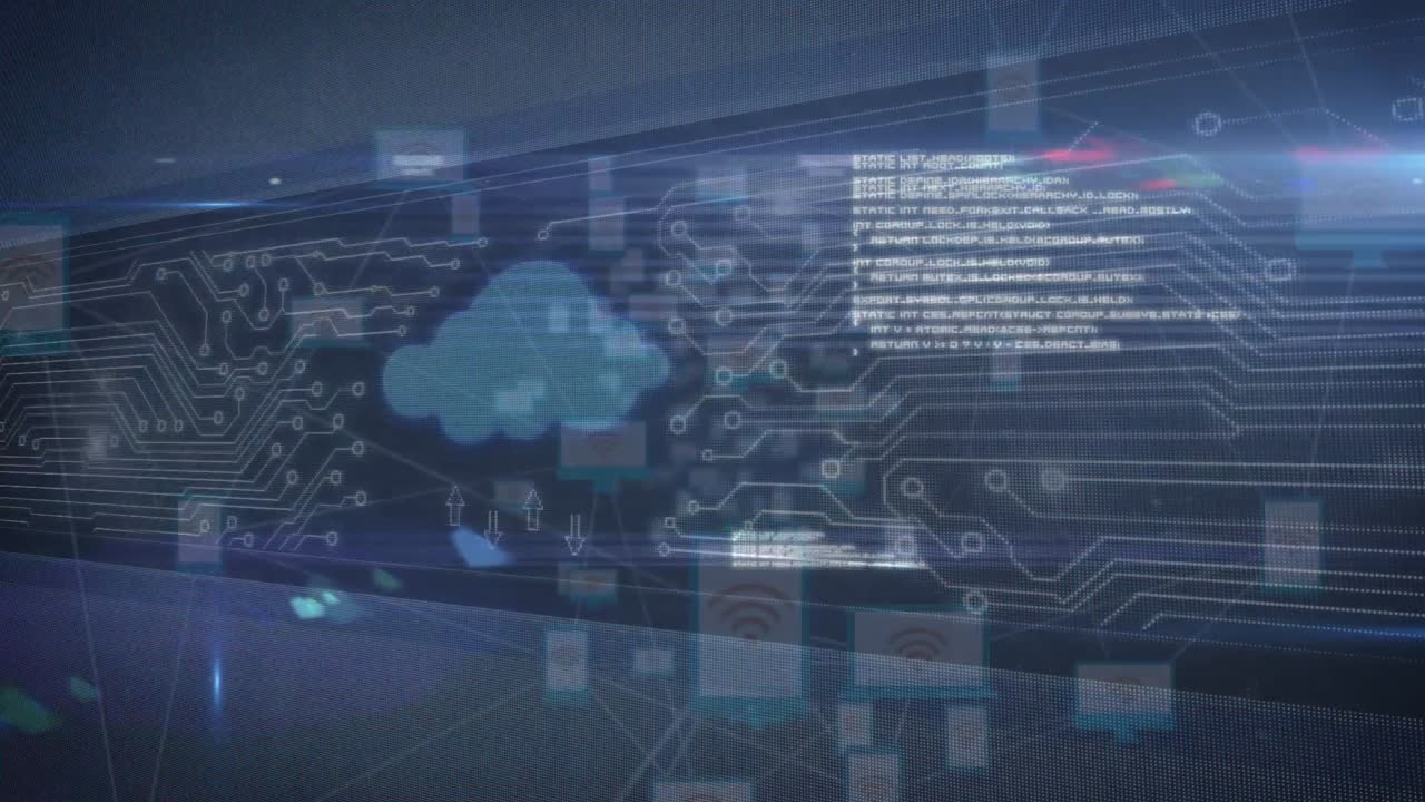 데이터 처리, 클라우드 및 아이콘의 애니메이션과 연결 네트워크