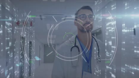 animación del procesamiento de datos sobre el médico masculino caucásico