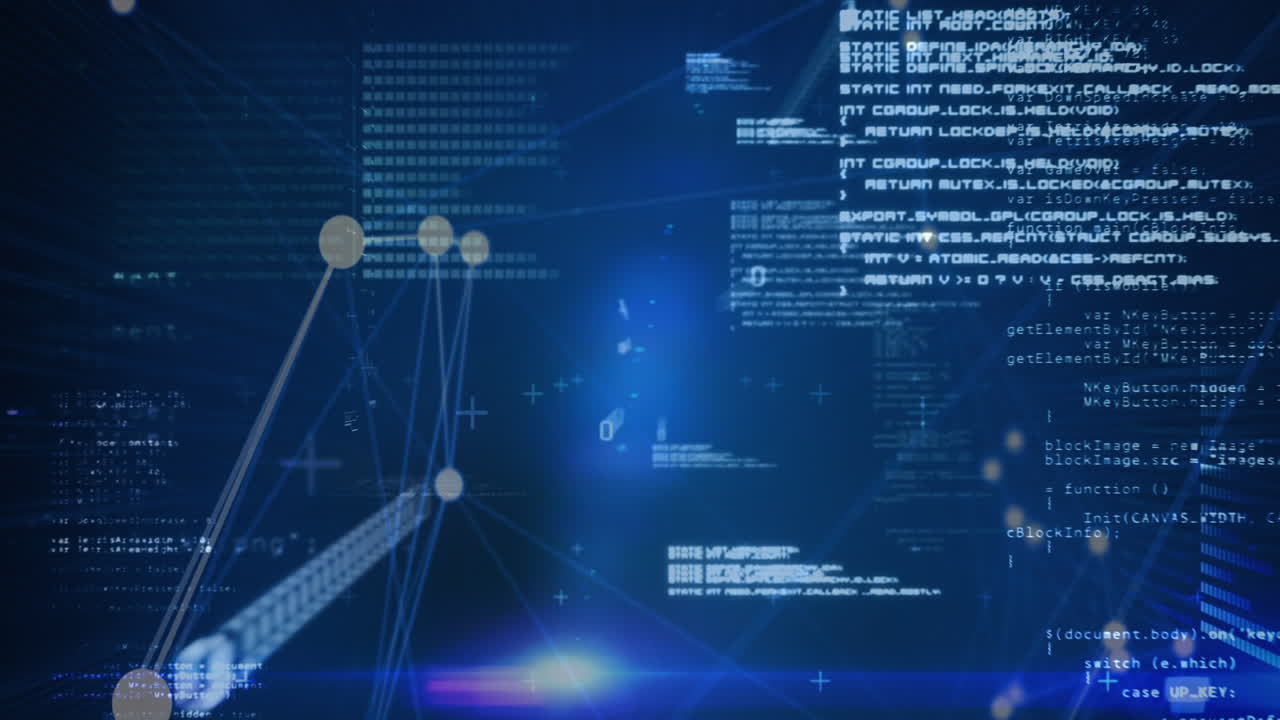 파란색 배경에 있는 데이터 처리 및 바이너리 코딩의 애니메이션